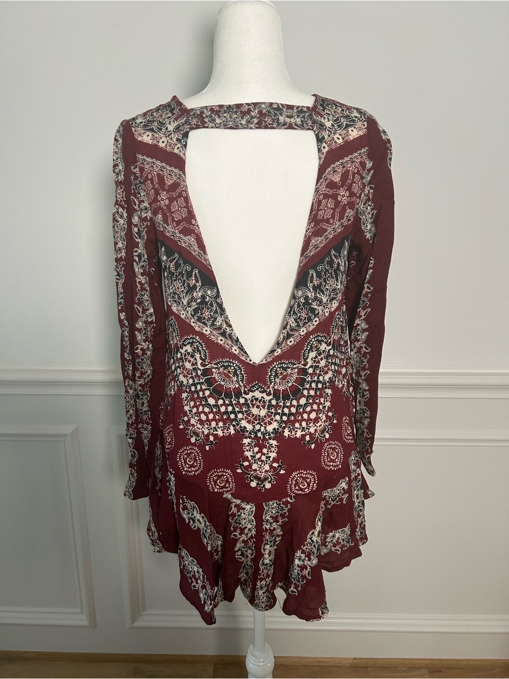 Free People Maroon Paisley & Geometric Print Long-Sleeve Tunic - Picture 3 of 8
